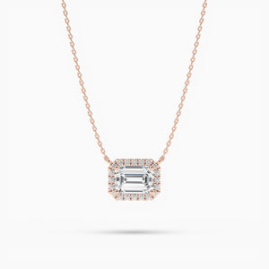 14K Lab Grown Diamond Emerald Cut Halo Necklace