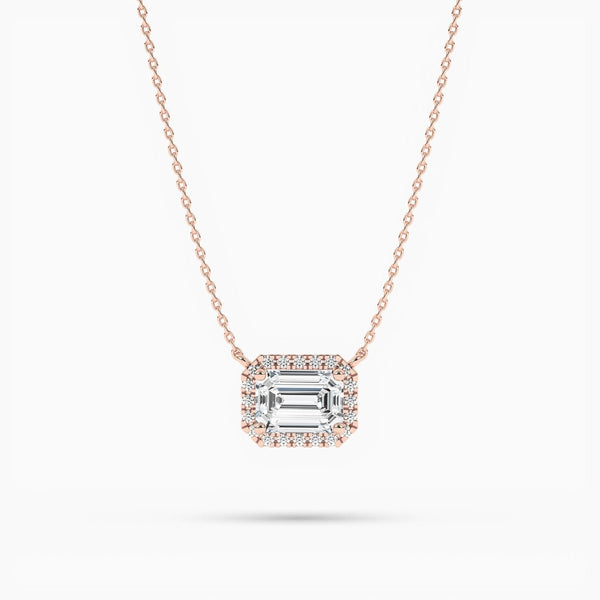 14K Lab Grown Diamond Emerald Cut Halo Necklace