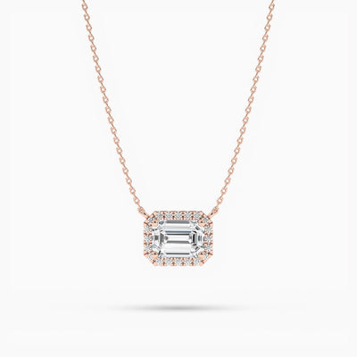 14K Lab Grown Diamond Emerald Cut Halo Necklace