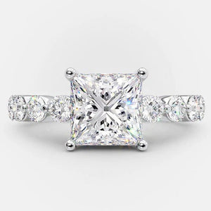 14K 3ct Natural Diamond Princess Cut Side Stone Engagement Ring