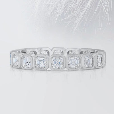 18K Solid Gold 1.50 CT Natural Diamond Asscher Cut Bezel Set Eternity Band