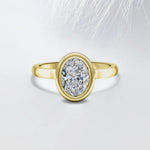 18K Solid Gold 2.50 CT Lab Grown Diamond Oval Cut Bezel Set Engagement Ring - Side View