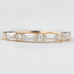 18K Solid Gold Natural Diamond Baguette & Round Cut Half Eternity Band