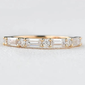 18K Solid Gold Natural Diamond Baguette & Round Cut Half Eternity Band