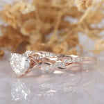 18K Solid Gold 3 CT Lab Grown Diamond Heart Cut Twisted Shank Bridal Ring Set - Alternate Angle | Riyanika Jewels
