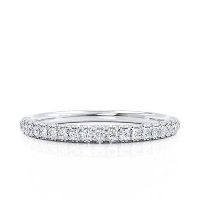 18K Solid Gold Natural Diamond Three Row Micro Pave Half Eternity Band