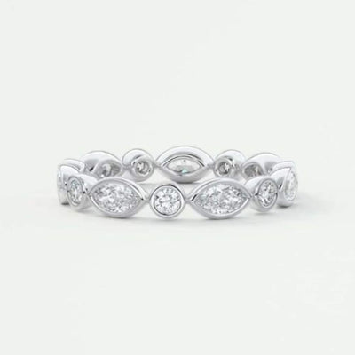 18K Solid Gold Natural Diamond Marquise & Round Cut Bezel Set Eternity Band