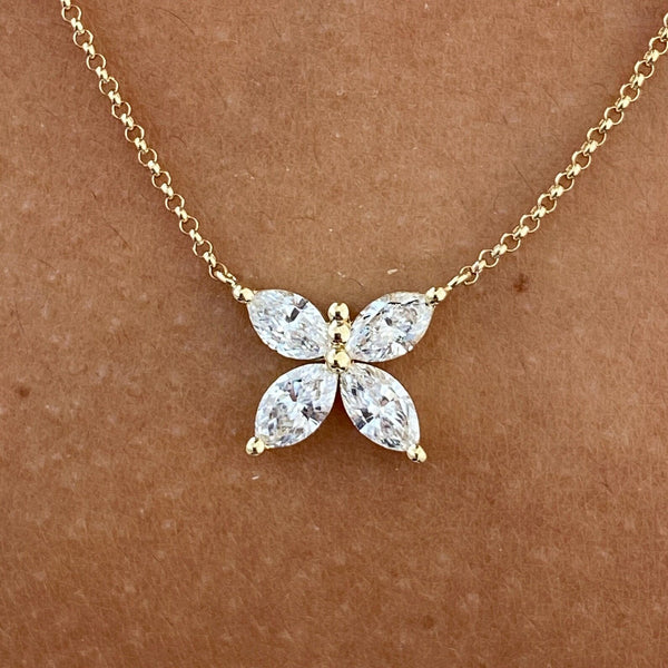 14K Natural Diamond Round Cut Pendant Necklace