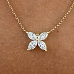 18K Solid Gold Lab Grown Diamond Round & Marquise Flower Pendant Necklace | Riyanika Jewels