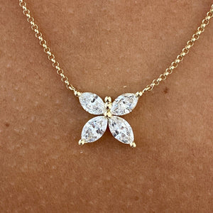 18K Solid Gold Round & Marquise Diamond Flower Pendant Necklace | Riyanika Jewels