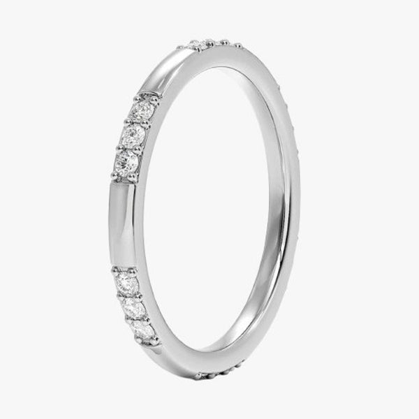 18K Solid Gold 0.30 CT Natural Diamond Round Cut Prong Set Wedding Band - Side View | Riyanika Jewels