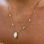18K Solid Gold Marquise Lab Grown Diamond Round Cluster Pendant Necklace - Detail | Riyanika Jewels