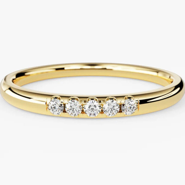 18K Solid Gold Natural Diamond Round Cut Five Stone Pave Band