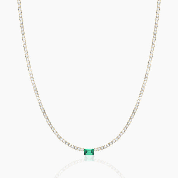 14K Solid Gold Flexible Emerald Natural Diamond Tennis Choker Necklace