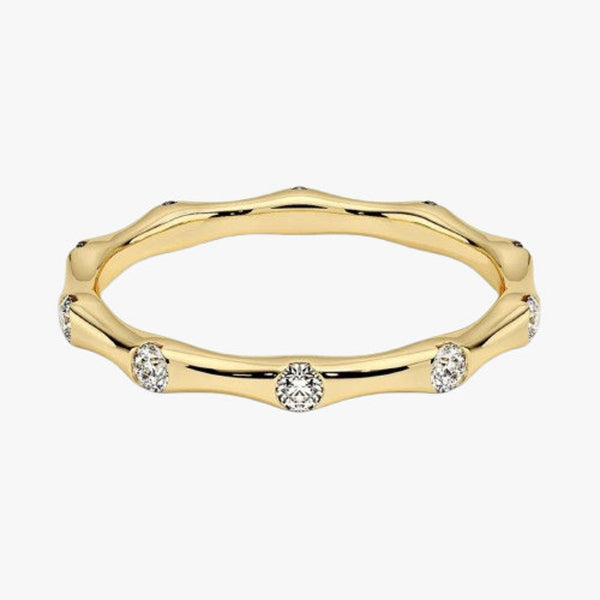 18K Solid Gold Natural Diamond Flush Set Bamboo Eternity Ring