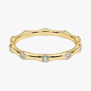 18K Solid Gold Natural Diamond Flush Set Bamboo Eternity Ring