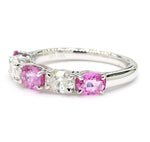 18K Solid Gold Pink Oval Sapphire & Lab Grown Diamond 1.97 Carat Wedding Band - Side View