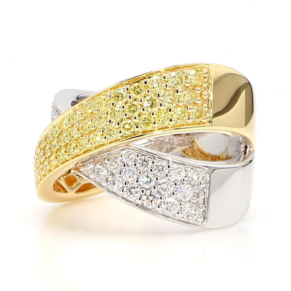 18K Solid Gold Round Lab Grown Yellow Diamond 1.04 Carat Cocktail Ring - Side View | Riyanika Jewels