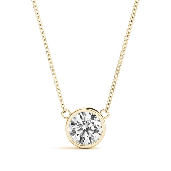 18K Solid Gold 1.00 CTW Natural Diamond Bezel-Set Solitaire Pendant