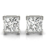 18K Solid Gold Princess-Cut Natural Diamond Stud Earrings