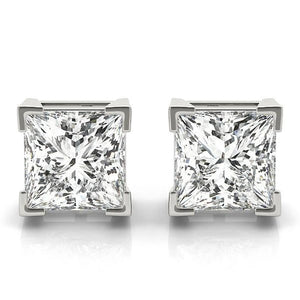 18K Solid Gold Princess-Cut Natural Diamond Stud Earrings