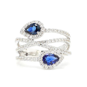 18K Solid Gold Blue Pear Sapphire & Lab Grown Diamond 1.15 Carat Cocktail Ring | Riyanika Jewels