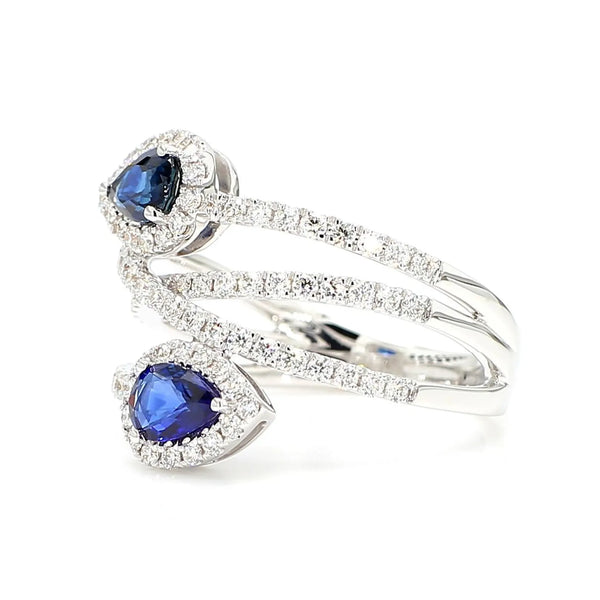18K Solid Gold Blue Pear Sapphire & Lab Grown Diamond 1.15 Carat Cocktail Ring - Side View