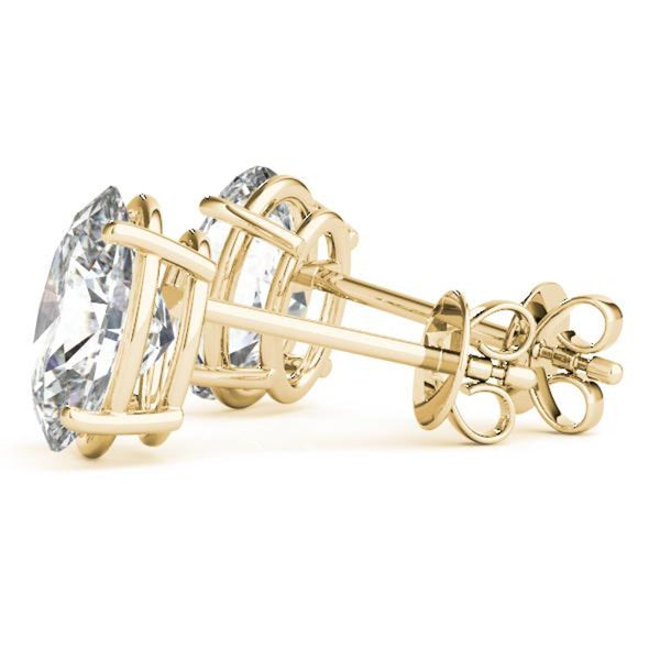 18K Solid Gold 1.00 CTW Lab Grown Diamond Oval Cut Stud Earrings - Side View | Riyanika Jewels