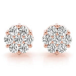 18K Solid Gold 1.90 CTW Natural Diamond Floral Cluster Stud Earrings - Close Up | Riyanika Jewels
