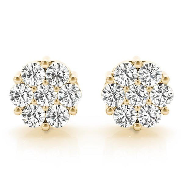 18K Solid Gold 1.90 CTW Natural Diamond Floral Cluster Stud Earrings