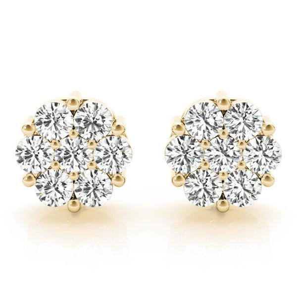 14K 1.9ct Natural Diamond Cluster Stud Earrings