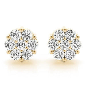 14K 1.9ct Natural Diamond Cluster Stud Earrings