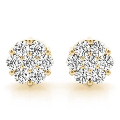 14K 1.9ct Natural Diamond Cluster Stud Earrings