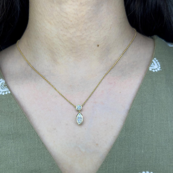 18k Solid Gold Lab Grown Marquise Cut Drop Necklaces For Women - Side View | Riyanika Jewels