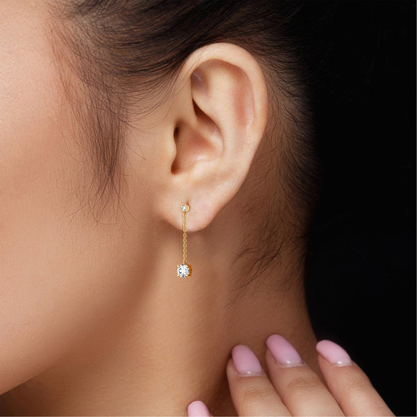 14K Solid Gold Lab Grown Diamond Dangle Drop Earrings