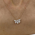 18K Solid Gold Round Marquise And Pear Lab Grown Diamond Cluster Pendant Necklace - Alternate Angle | Riyanika Jewels