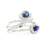 18K Solid Gold Blue Pear Sapphire & Lab Grown Diamond 1.15 Carat Cocktail Ring - Close Up