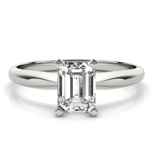 18K Solid Gold 1 CT Emerald-Cut Natural Diamond Solitaire Engagement Ring