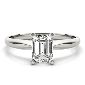 18K Solid Gold 1 CT Emerald-Cut Natural Diamond Solitaire Engagement Ring