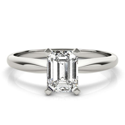 18K Solid Gold 1 CT Emerald-Cut Natural Diamond Solitaire Engagement Ring
