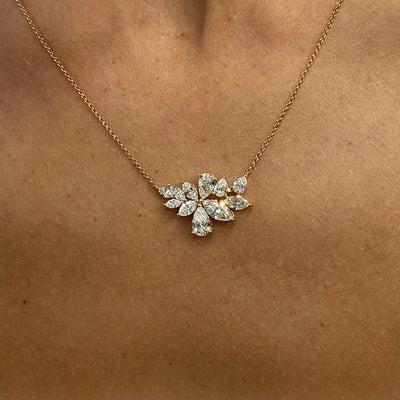 18K Solid Gold Pear & Marquise Lab Grown Diamond Cluster Pendant Necklace | Riyanika Jewels