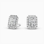 14K Natural Diamond Radiant Cut Halo Stud Earrings