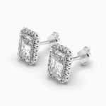 14K Natural Diamond Radiant Cut Halo Stud Earrings