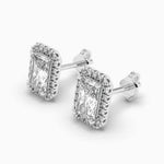 18k Solid Gold Nature Diamond Radiant Cut Halo Style Stud Earring For Women - Detail