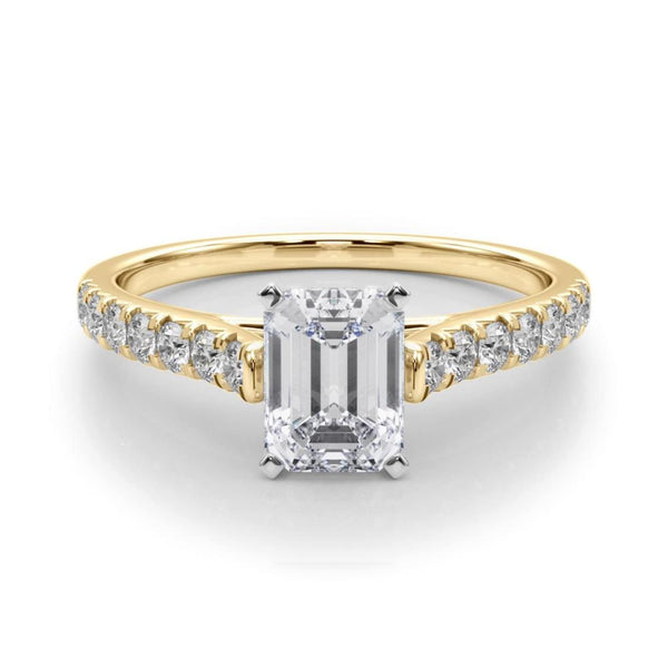 18K Solid Gold 1.33CT Emerald-Cut Natural Diamond Cathedral Engagement Ring - Side View | Riyanika Jewels