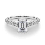 18K Solid Gold 1.33CT Emerald-Cut Natural Diamond Cathedral Engagement Ring