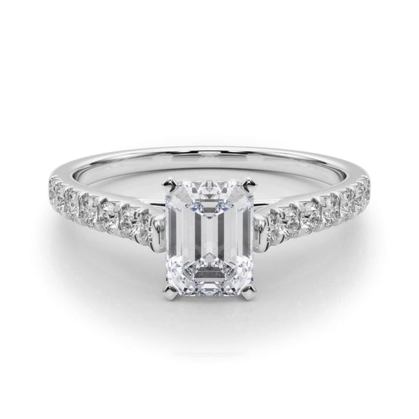 18K Solid Gold 1.33CT Emerald-Cut Natural Diamond Cathedral Engagement Ring