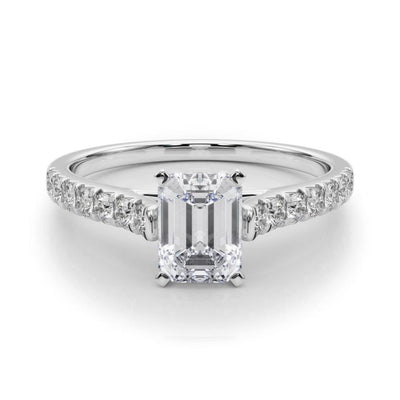 18K Solid Gold 1.33CT Emerald-Cut Natural Diamond Cathedral Engagement Ring