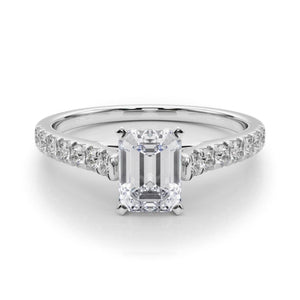 18K Solid Gold 1.33CT Emerald-Cut Natural Diamond Cathedral Engagement Ring