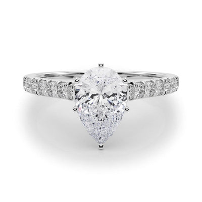 14K 1.33ct Lab Grown Diamond Pear Cut Cathedral Engagement Ring
